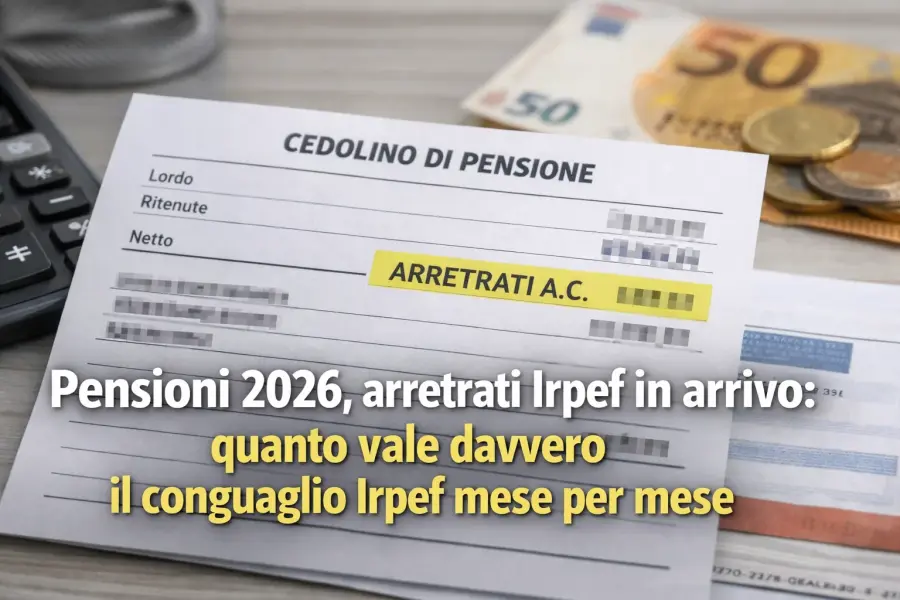 Pensioni 2026, arretrati in arrivo: quanto vale davvero il conguaglio Irpef mese per mese