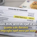 Pensioni 2026, arretrati in arrivo: quanto vale davvero il conguaglio Irpef mese per mese